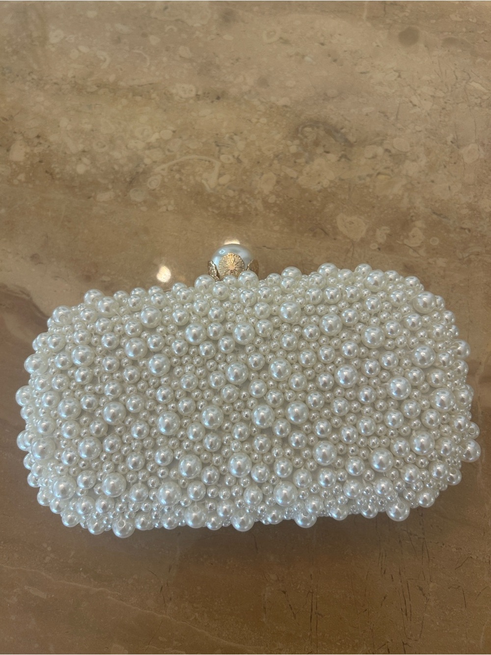 Pearl-Embellished Ivory Evening Clutch